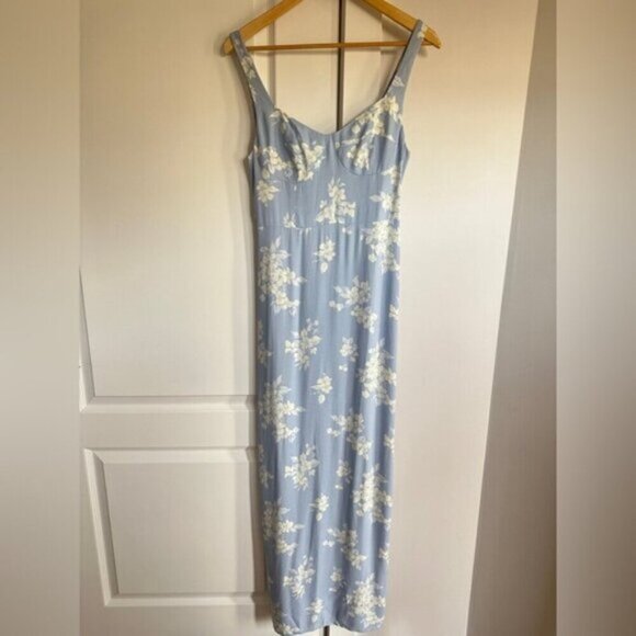 NEW Reformation Reverie Long Dress Bijou Light Blue Floral | US 4 UK 8 - Picture 9 of 16